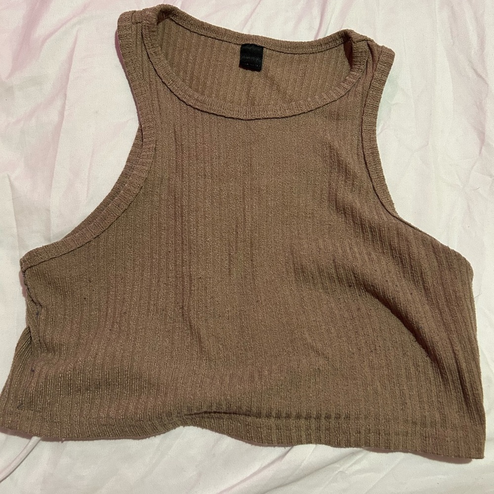 SHEIN Ribbed Tan Cropped Tank Top